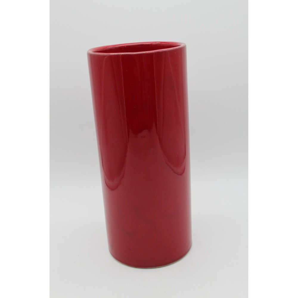 Vtg Ungemach Pottery MCM Glossy Red Ceramic Cylinder Vase Planter 9" Tall